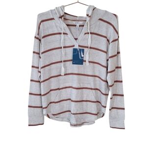 MARKET & SPRUCE Ivory Multi Stripe Soft Long Sleeve Pocket Hooded Shirt Size M